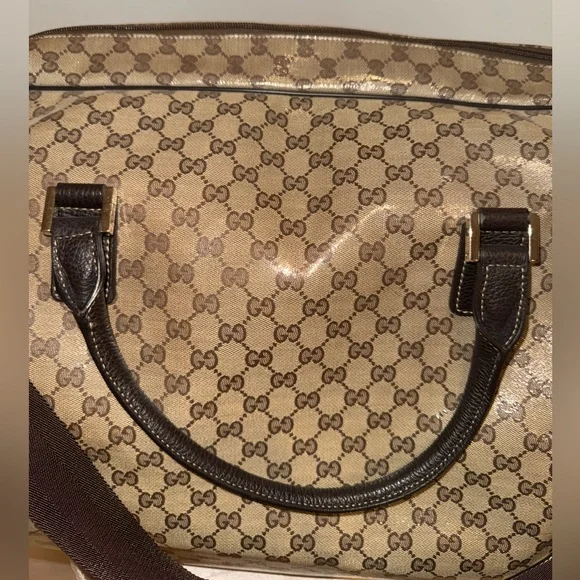 Gucci Crystal Monogram Large Carry On Duffle Weekender Bag Dark Brown - Picture 3 of 15